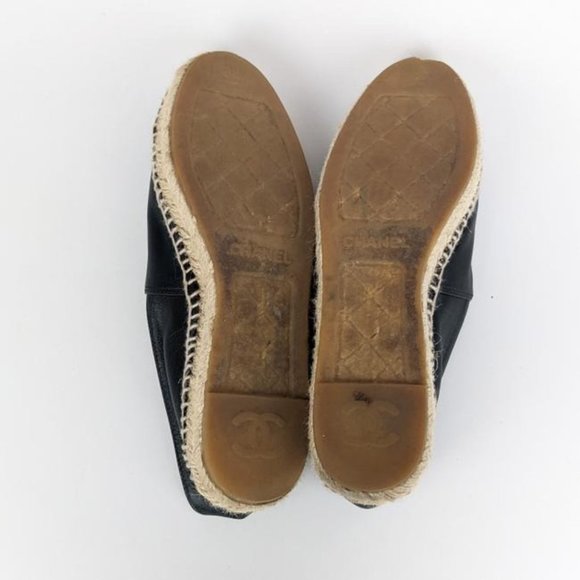 Chanel Black Lambskin Cc Logo Leather Espadrilles US 8 / EU 38 - Picture 6 of 9